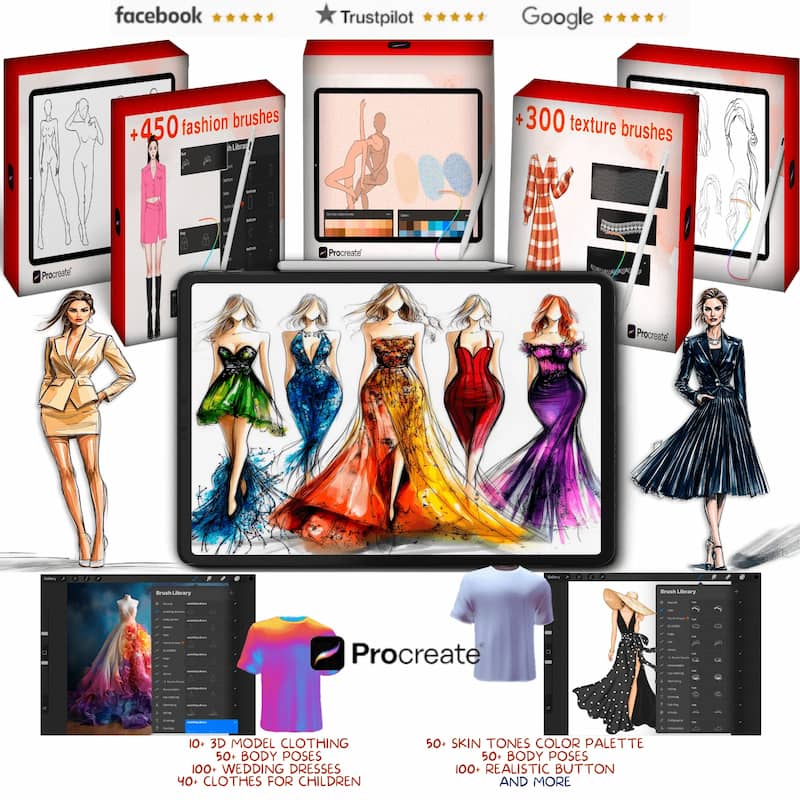 Standard Procreate fashion brushes bundle with brushes, stamps and templates for fashion designers